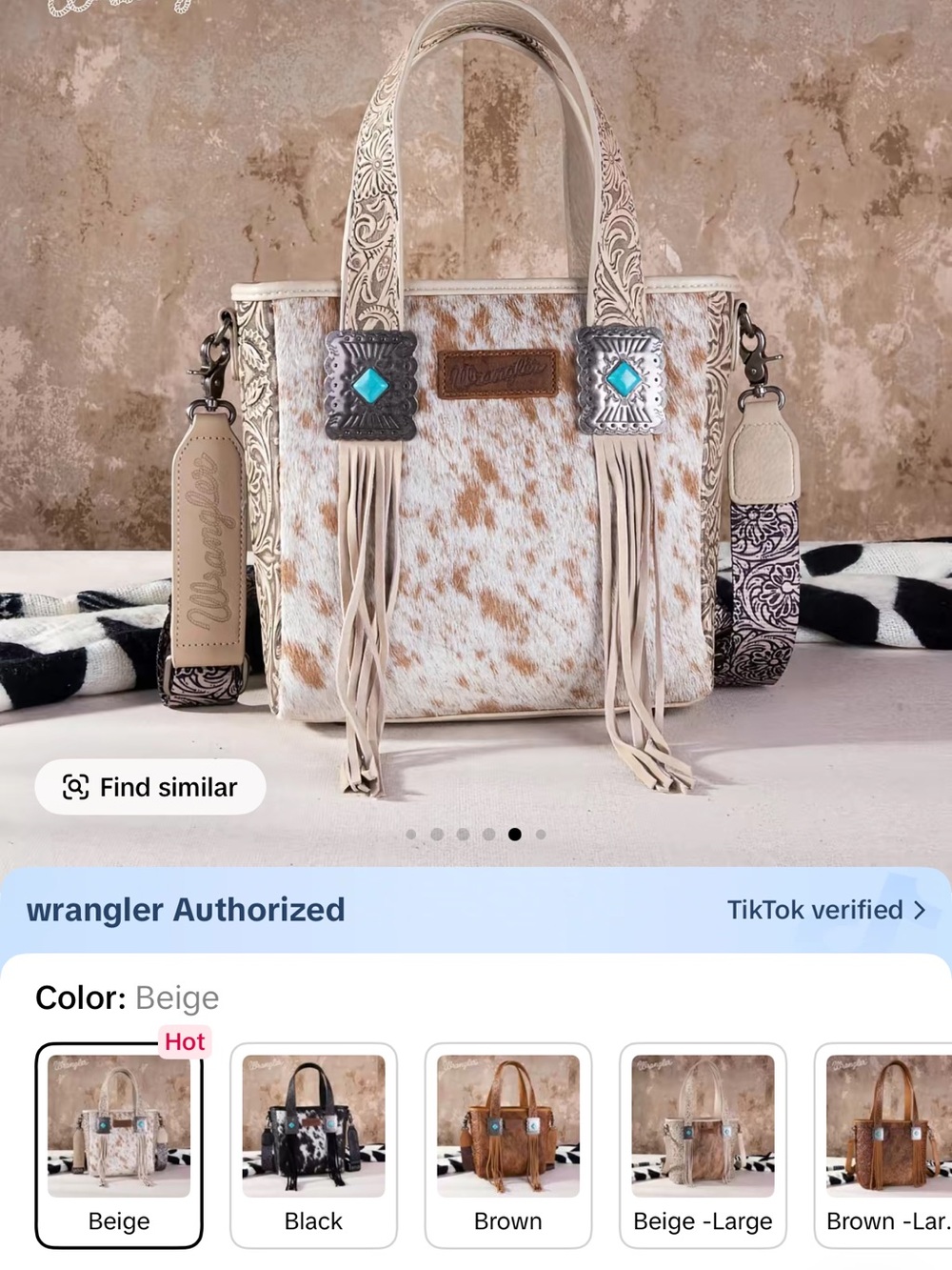 Wrangler Tan, White & Turquoise Cowhide Fringe Shoulder Bag - Picture 5 of 5
